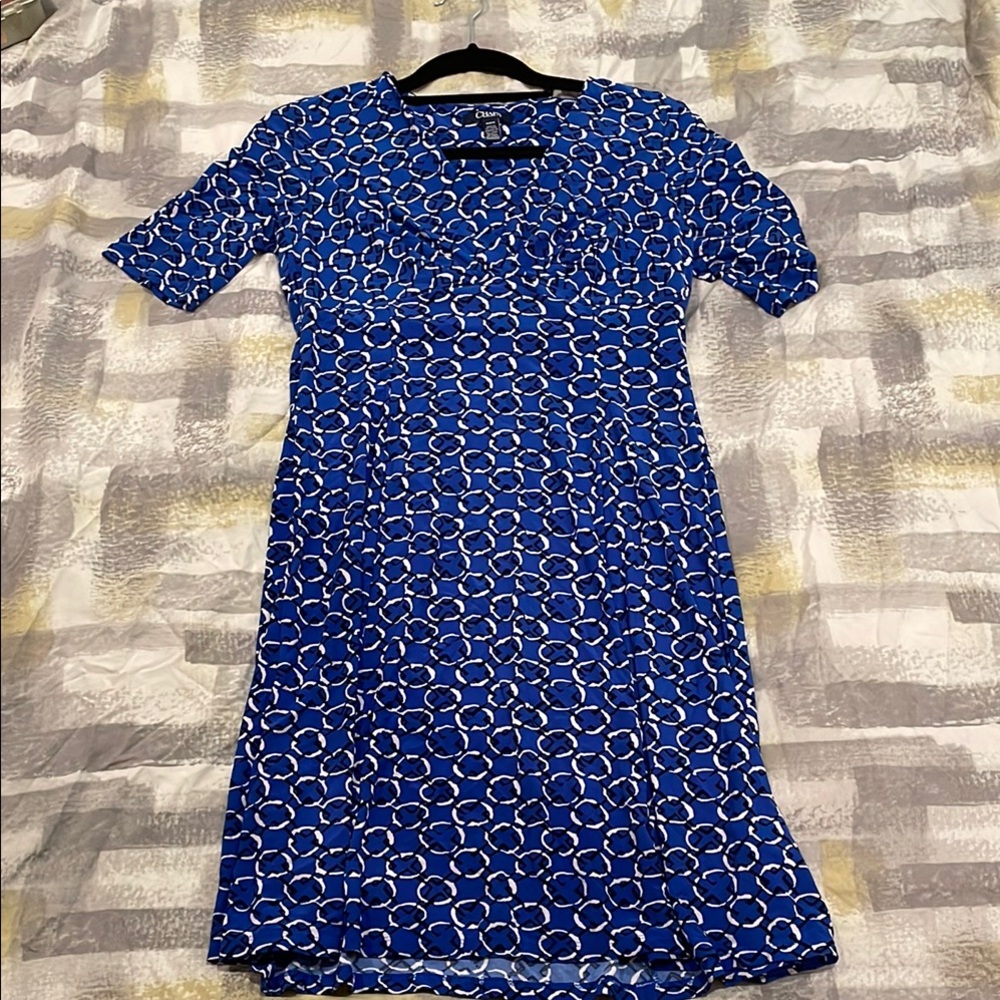 Chaps Blue V-Neck Sheath Midi Dress
